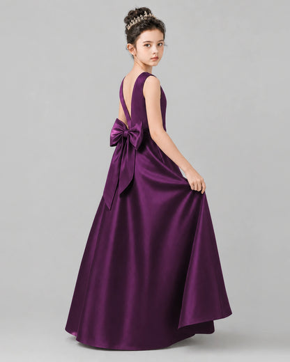 Grape Satin A-line Girls Formal Dress Side View