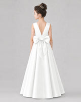 Ivory Satin A-line Girls Formal Dress Back View