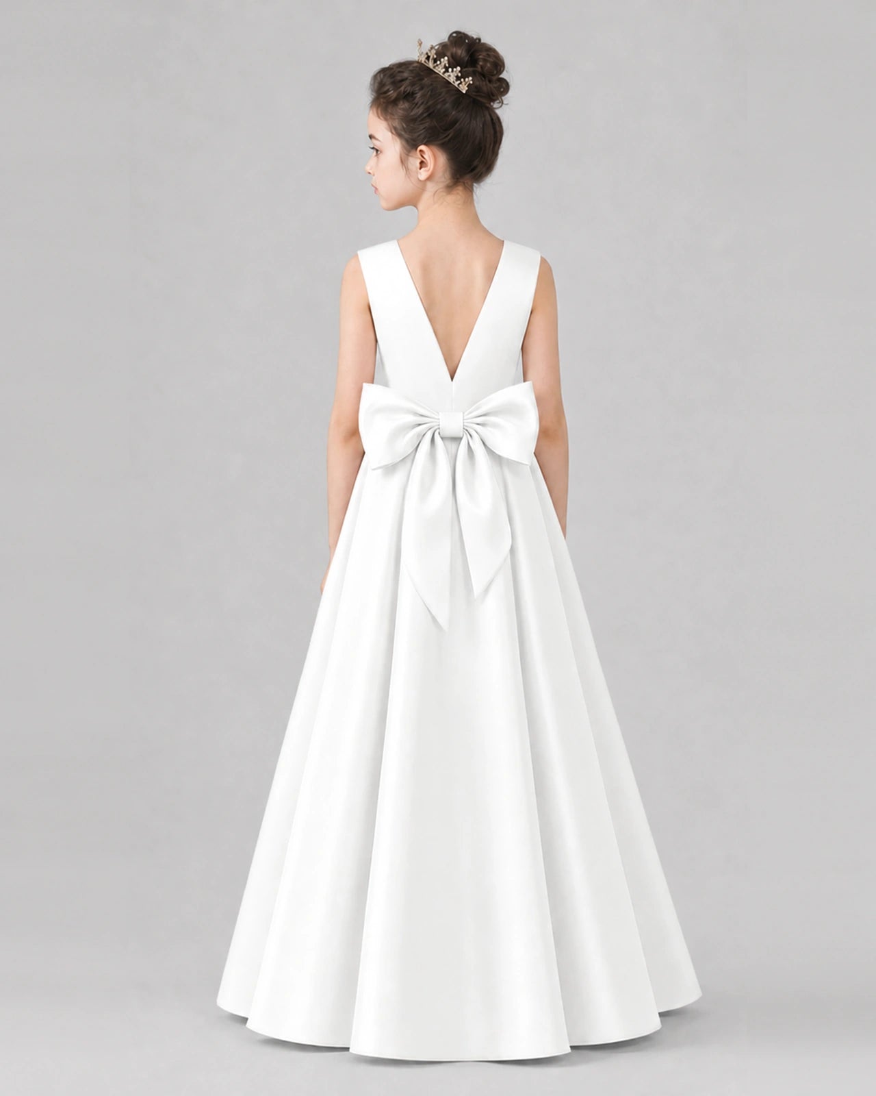 Ivory Satin A-line Girls Formal Dress Back View