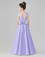 Lavender Satin A-line Girls Formal Dress Back View