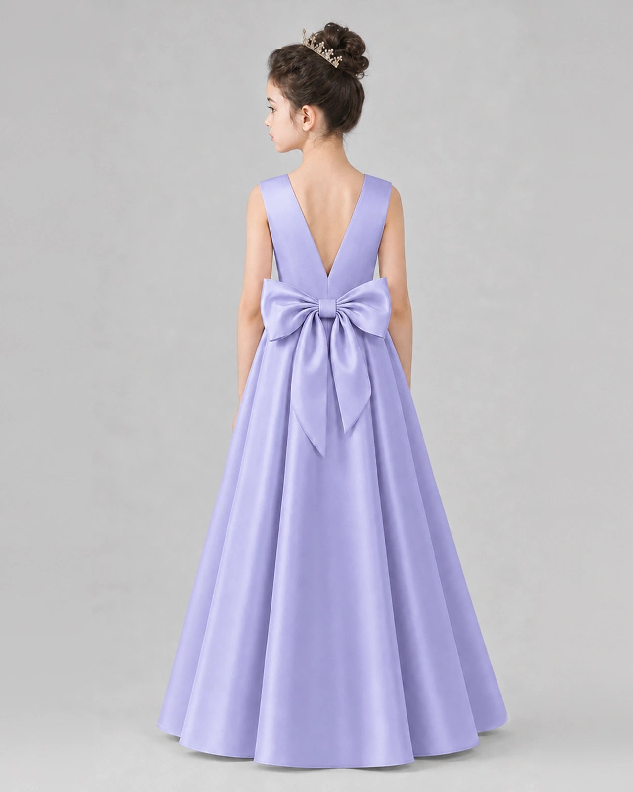 Lavender Satin A-line Girls Formal Dress Back View