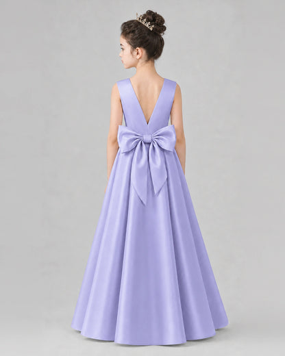 Lavender Satin A-line Girls Formal Dress Back View