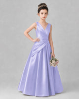 Lavender Satin A-line Girls Formal Dress Front View