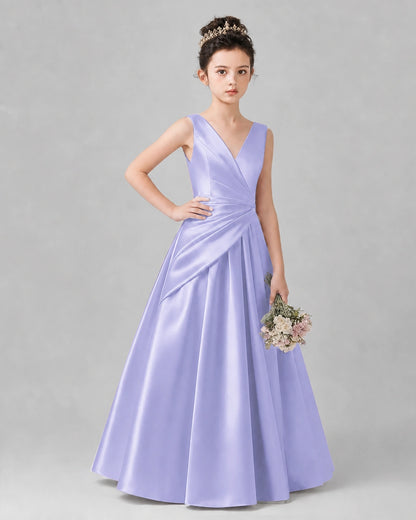 Lavender Satin A-line Girls Formal Dress Front View