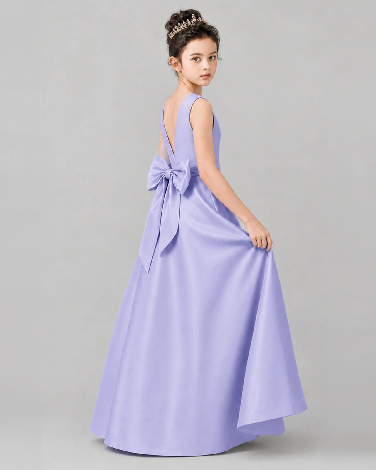 Lavender Satin A-line Girls Formal Dress Side View
