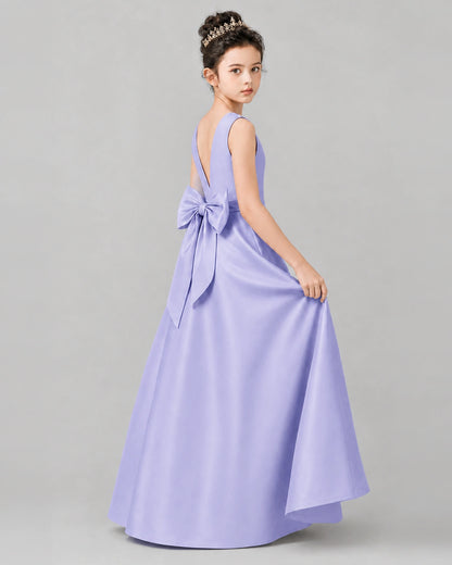 Lavender Satin A-line Girls Formal Dress Side View