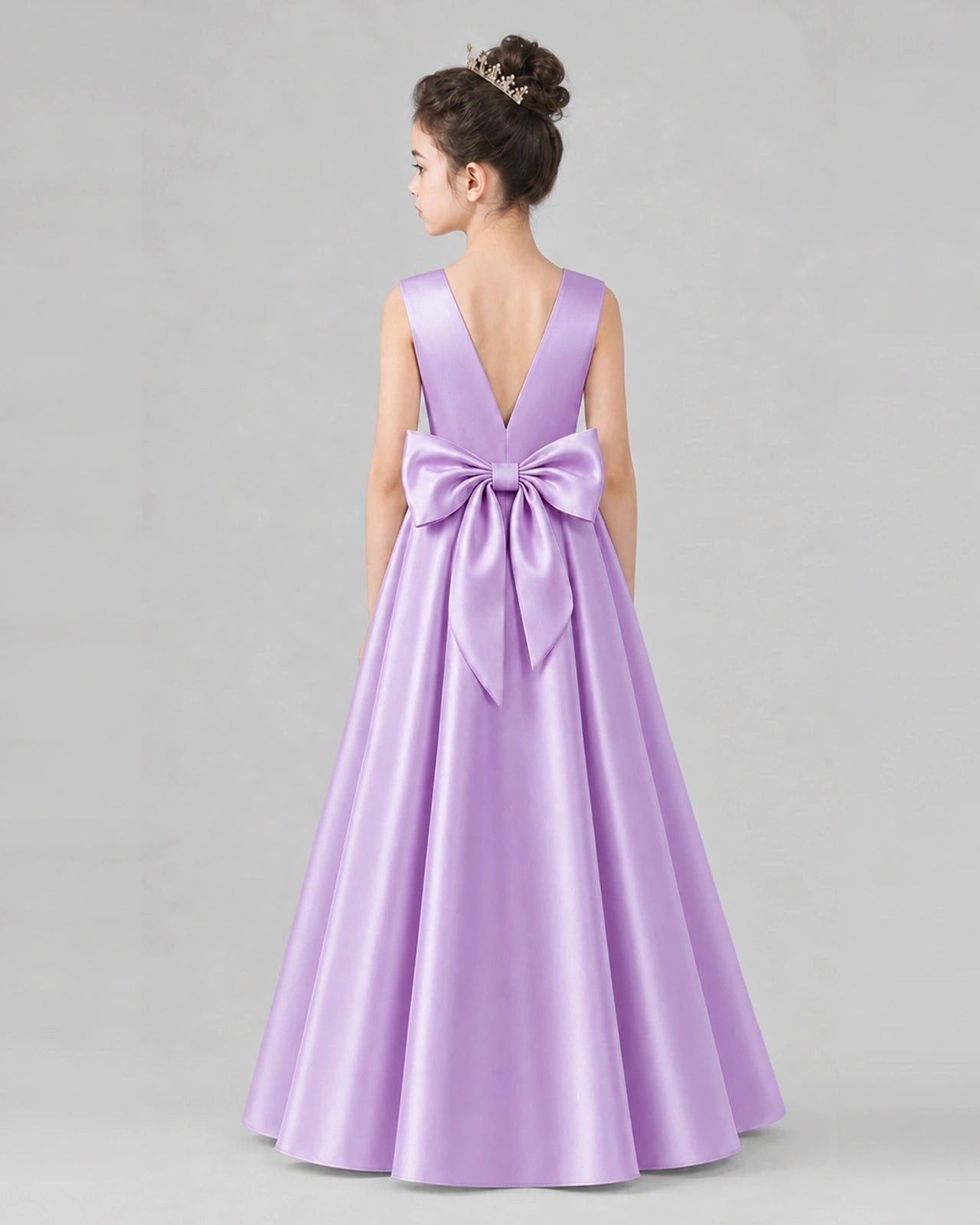 Lilac Satin A-line Girls Formal Dress Back View