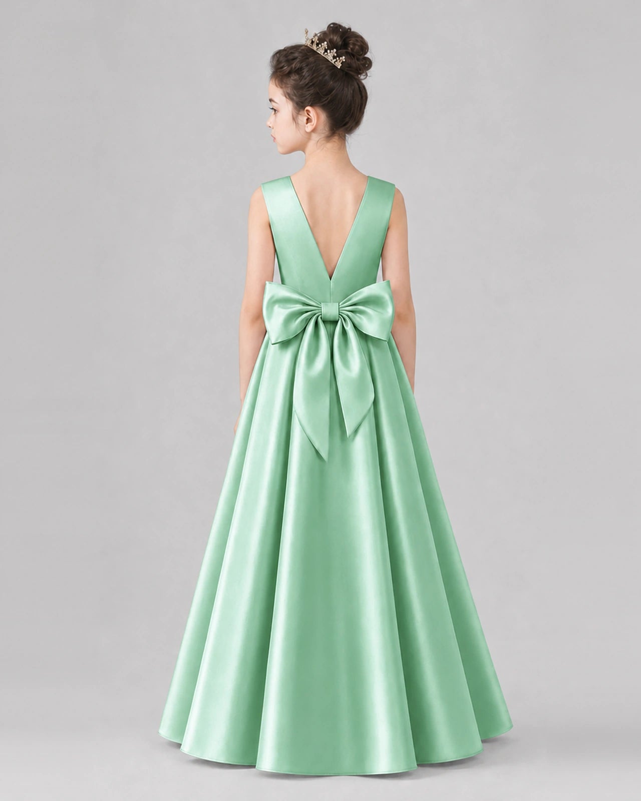 Mint Green Satin A-line Girls Formal Dress Back View