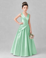 Mint Green Satin A-line Girls Formal Dress Front View