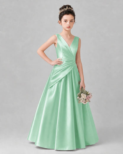 Mint Green Satin A-line Girls Formal Dress Front View