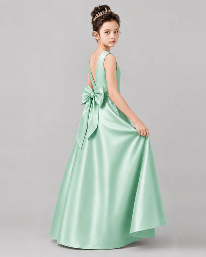 Mint Green Satin A-line Girls Formal Dress Side View