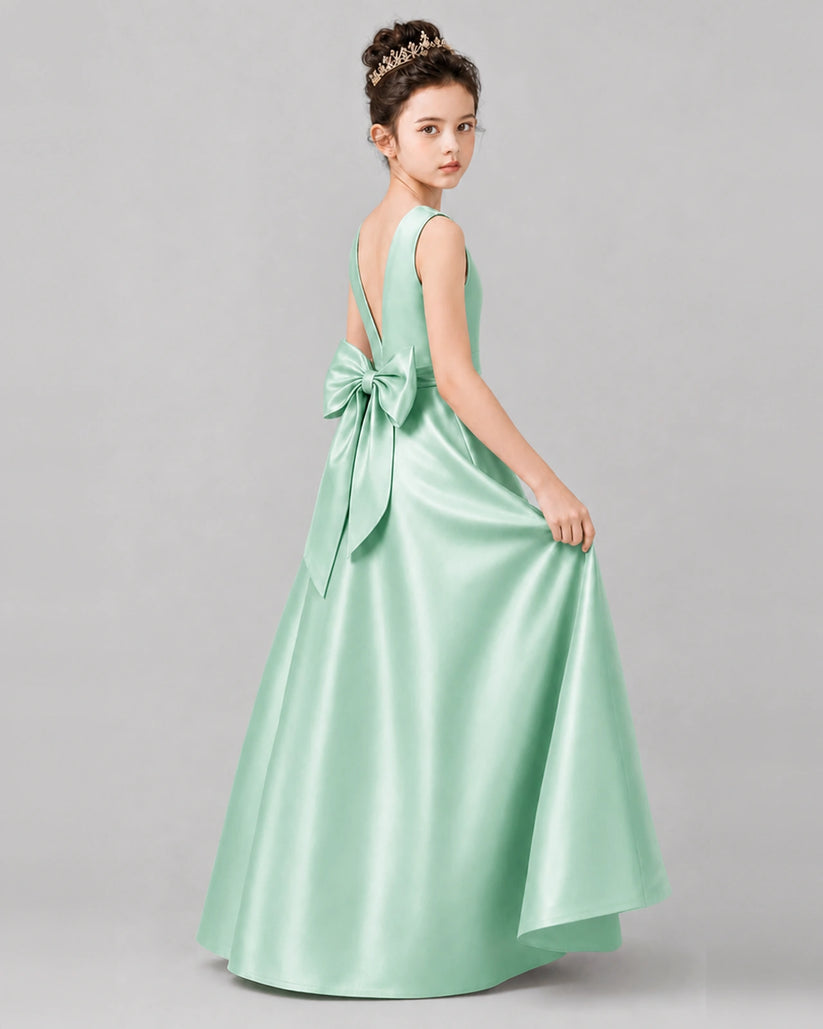 Mint Green Satin A-line Girls Formal Dress Side View