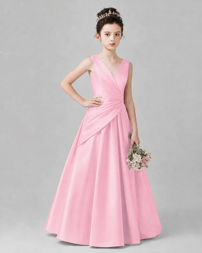 Pink Satin A-line Girls Formal Dress Front View