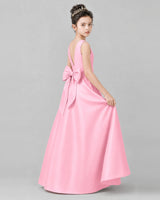 Pink Satin A-line Girls Formal Dress Side View