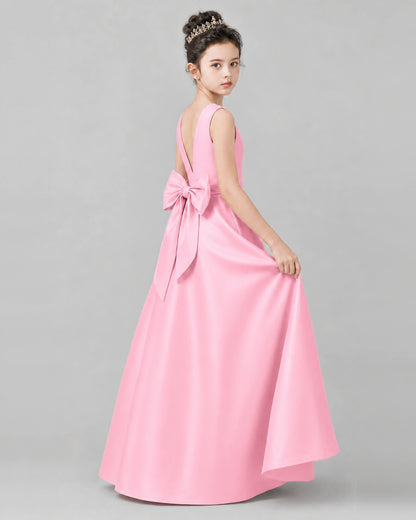 Pink Satin A-line Girls Formal Dress Side View