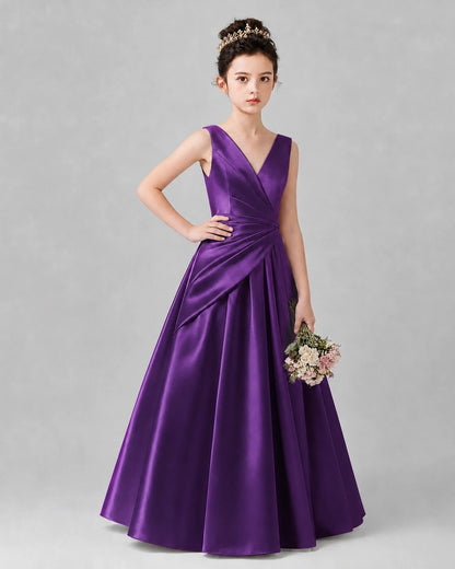 Purple Satin A-line Girls Formal Dress Front View