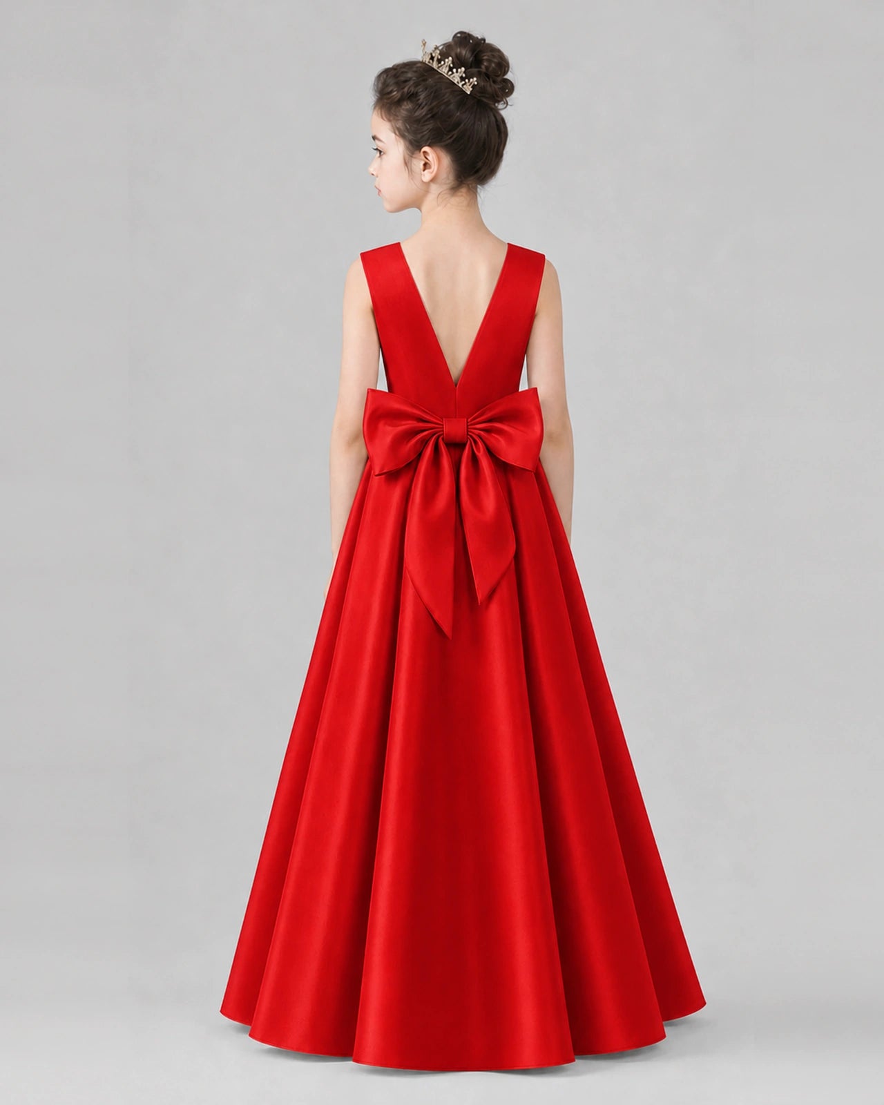 Red Satin A-line Girls Formal Dress Back View