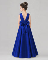 Royal Blue Satin A-line Girls Formal Dress Back View