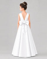 White Satin A-line Girls Formal Dress Back View