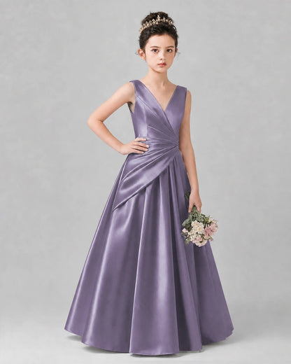 Wisteria Satin A-line Girls Formal Dress Front View