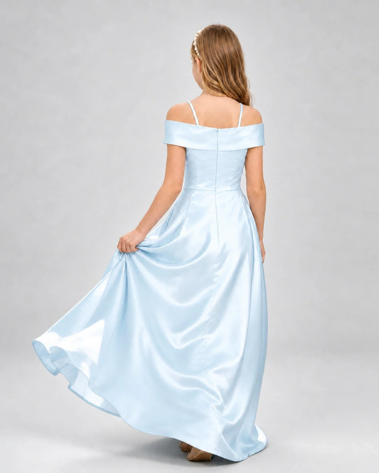 Dideyttawl Girls Formal Dress with Cold Shoulder Straps and Front Satin Bow