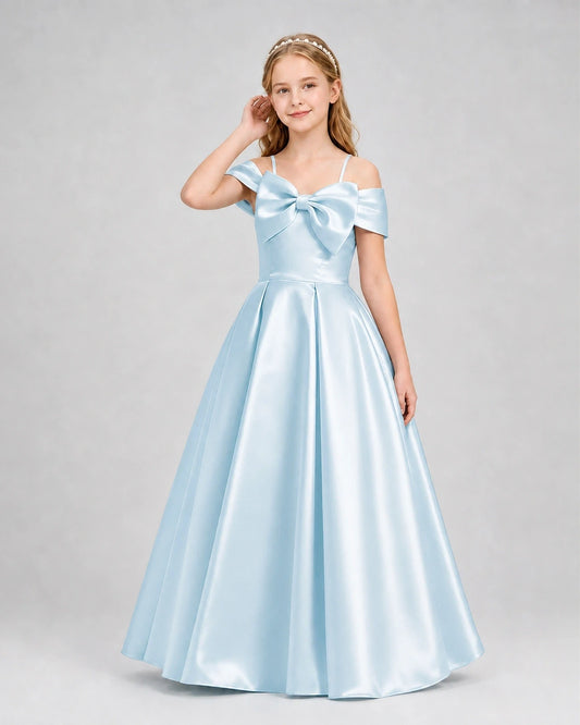 Dideyttawl Girls Formal Dress with Cold Shoulder Straps and Front Satin Bow