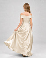 Champagne Satin Cold Shoulder A-Line Girls Formal Dresses Back View