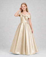 Champagne Satin A-Line Girls Formal Dresses Front View