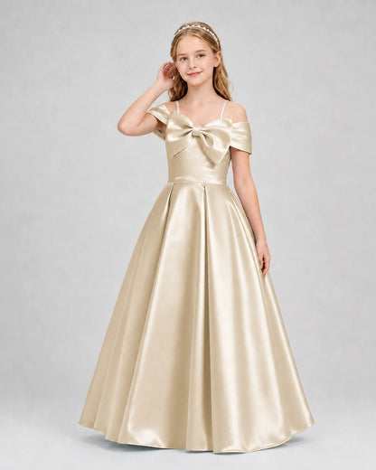 Champagne Satin A-Line Girls Formal Dresses Front View