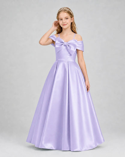 Lavender Satin A-line Girls Formal Dresses Front View