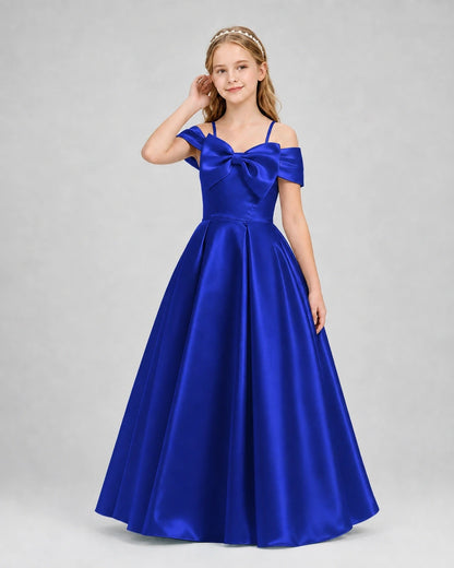 Royal Blue Satin A-Line Girls Formal Dresses Front View