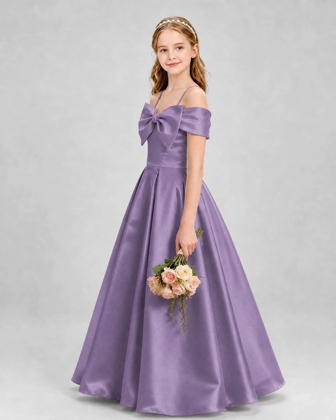 Wisteria Satin A-Line Girls Formal Dresses Side View