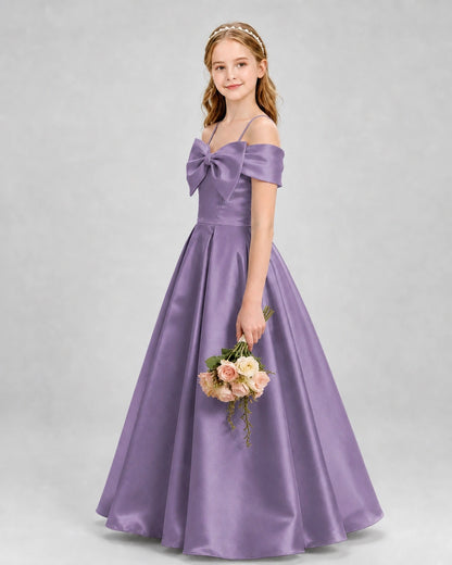Wisteria Satin A-Line Girls Formal Dresses Side View