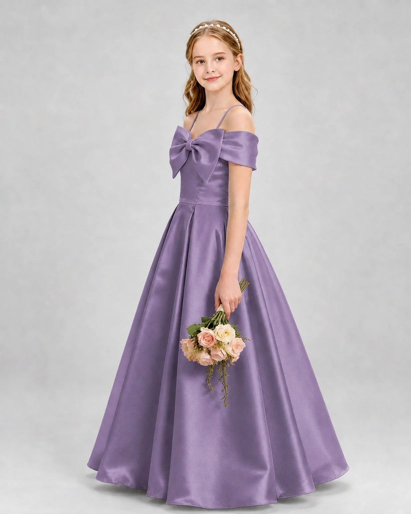 Wisteria Satin A-Line Girls Formal Dresses Side View