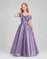 Wisteria Satin Off Shoulder Girls Formal Dresses Front View