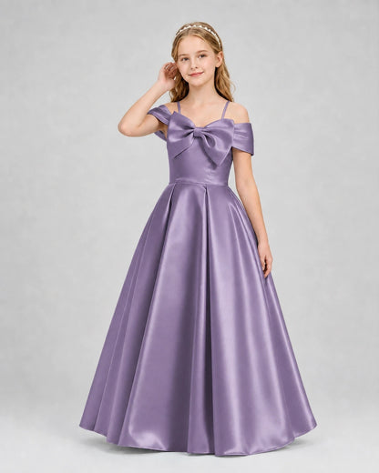 Wisteria Satin Off Shoulder Girls Formal Dresses Front View