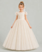 Champagne Tulle A-line Flower Girl Dress Front View