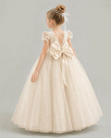 Champagne Tulle Ball Gown Flower Girl Dress Back View