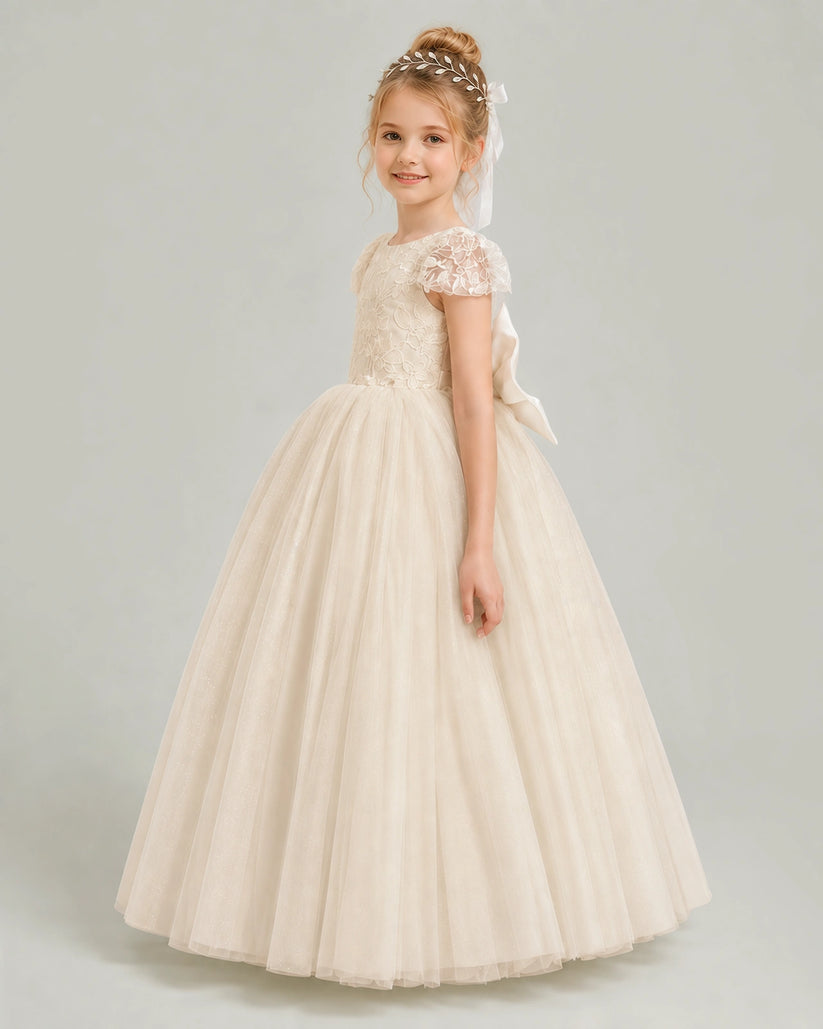Champagne Tulle Ball Gown Flower Girl Dress Side View