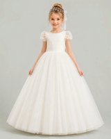 Ivory Lace A-line Flower Girl Dress Front View