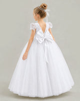 White Tulle Ball Gown Flower Girl Dress Back View
