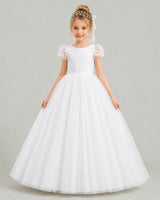 White Lace A-line Flower Girl Dress Front View