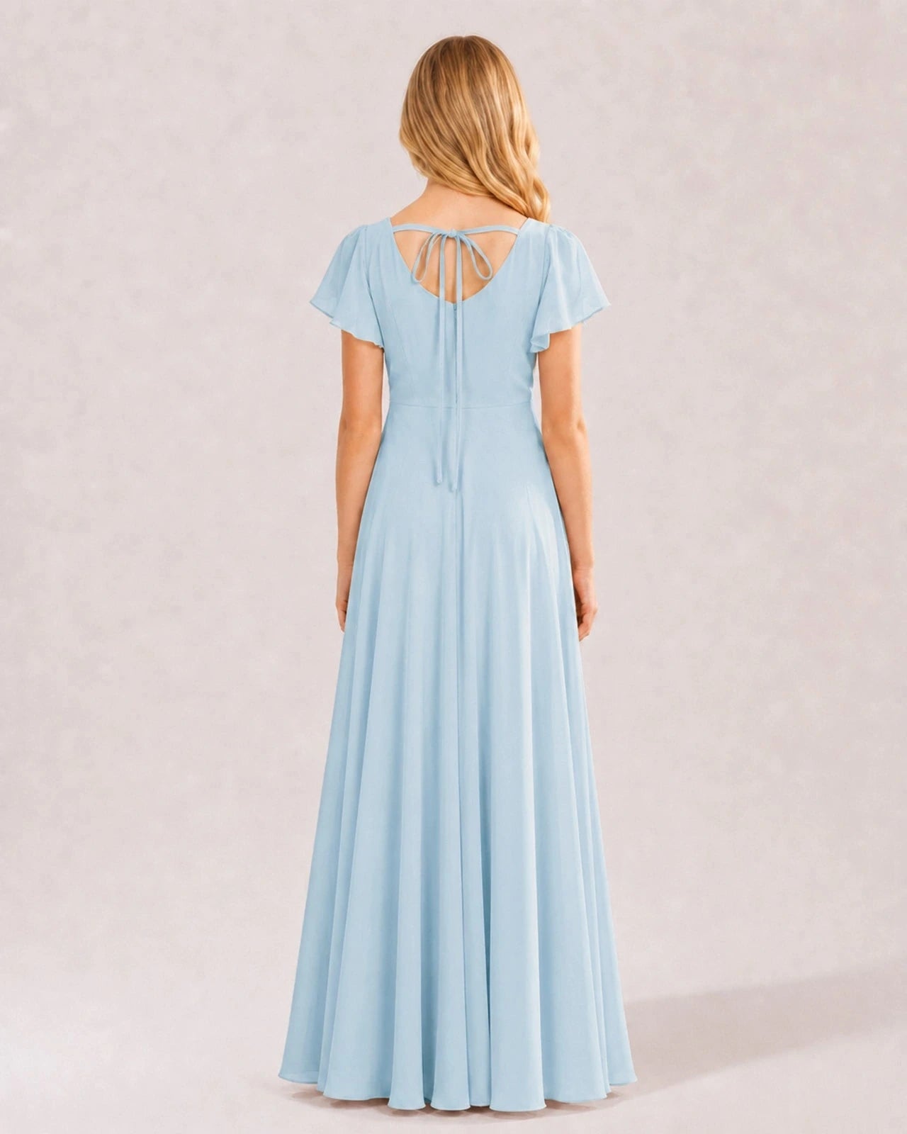 Baby Blue Chiffon A-line Junior Bridesmaid Dress Back View