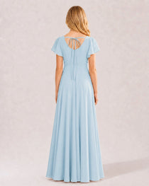 Dideyttawl Chiffon Junior Bridesmaid Dress with Flutter Sleeves