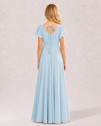 Baby Blue Chiffon A-line Junior Bridesmaid Dress Back View