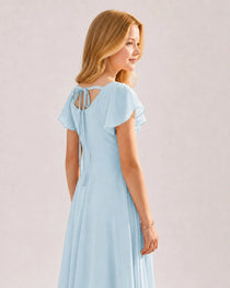 Dideyttawl Chiffon Junior Bridesmaid Dress with Flutter Sleeves