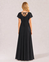 Black Chiffon A-line Junior Bridesmaid Dress Back View