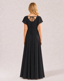 Dideyttawl Chiffon Junior Bridesmaid Dress with Flutter Sleeves