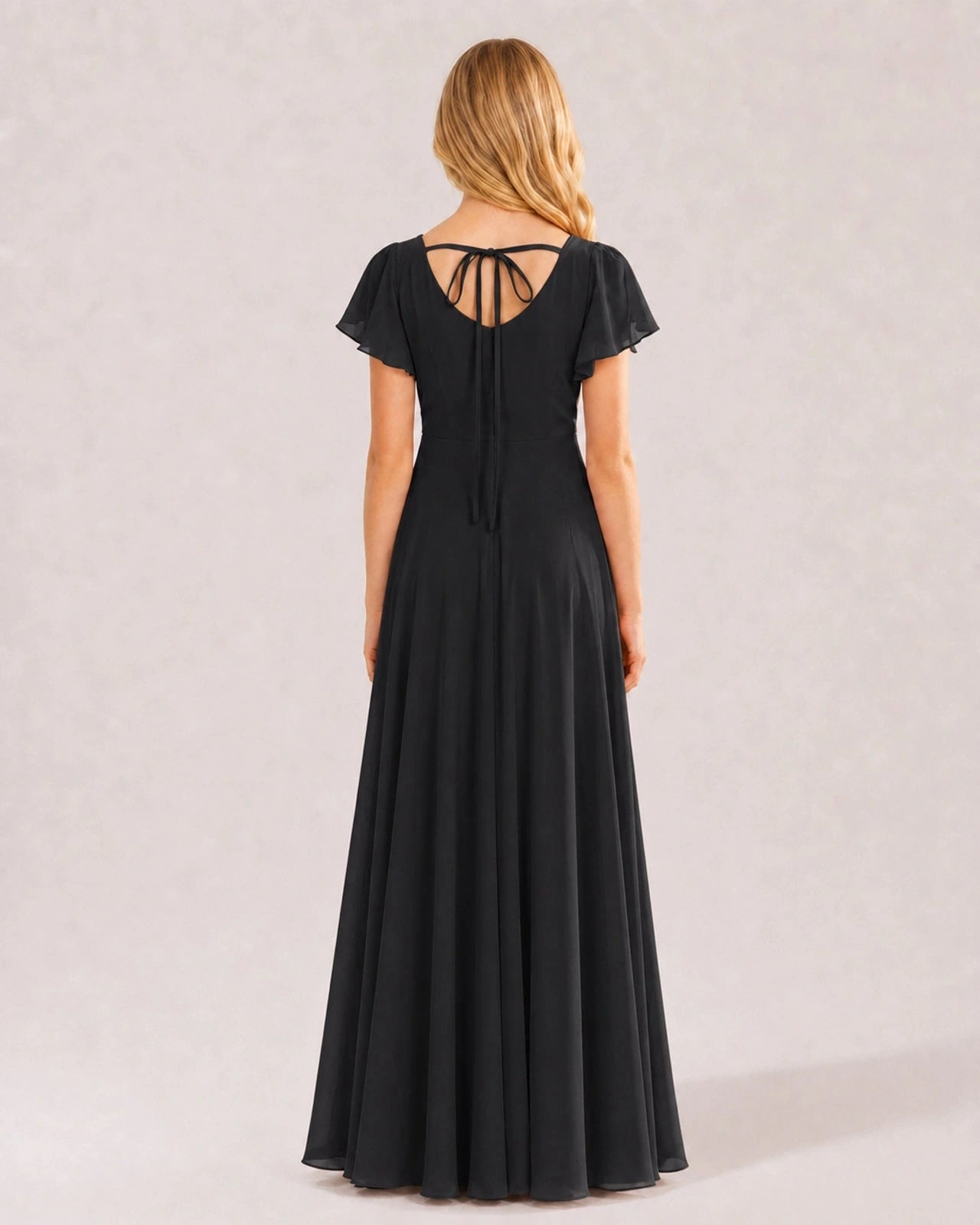 Dideyttawl Chiffon Junior Bridesmaid Dress with Flutter Sleeves