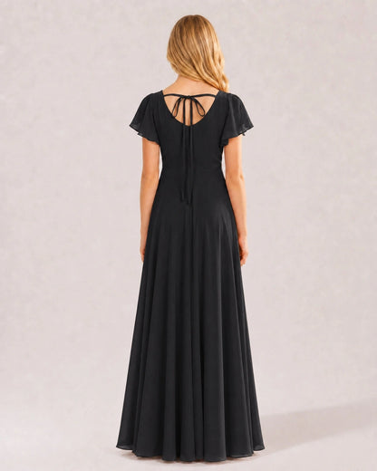 Black Chiffon A-line Junior Bridesmaid Dress Back View